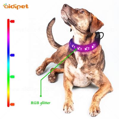 Pretty Design Led RGB Multicolor Pet Collar PU Leather with Hollow PrintingCollars Led pet Dog Necklace Colorful Light