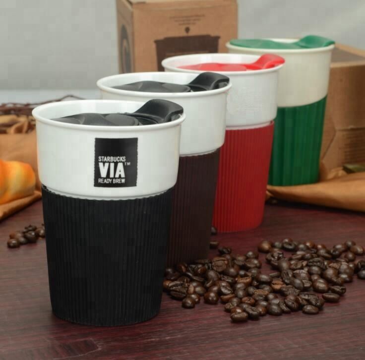 Custom logo Ceramic Travel Coffee Mug With Silicone Lid