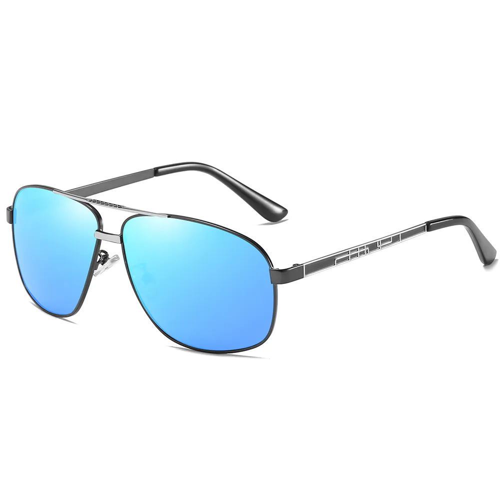 EUGENIA Classic Fashion Men Metal Square Sunglasses with Polarized Lenses Gray and Blue New Style