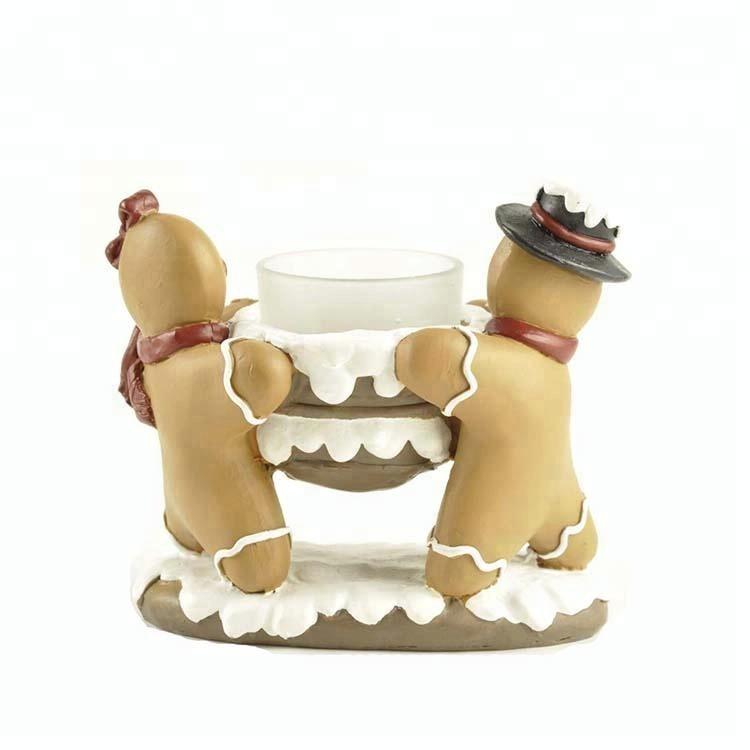 Cheap polyresin wholesale couple gingerbread candle holder home decor