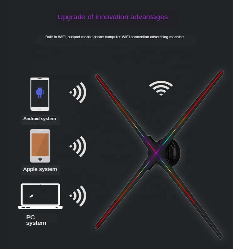 Hot sale high quality WiFi control 75cm led 3d holographic fan display for advertising
