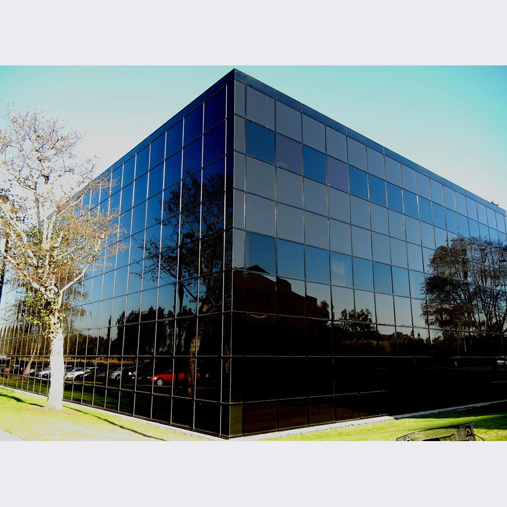 Toughened Aluminum Profile Frame With Reflection Tinted Glass Curtain Wall