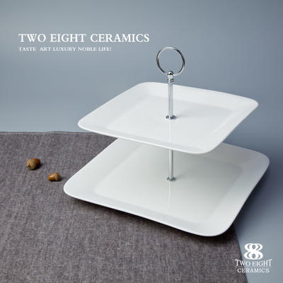 wholesale 13.5" cake stand set ,rectangle ceramics cake plate bulk ceramic plates