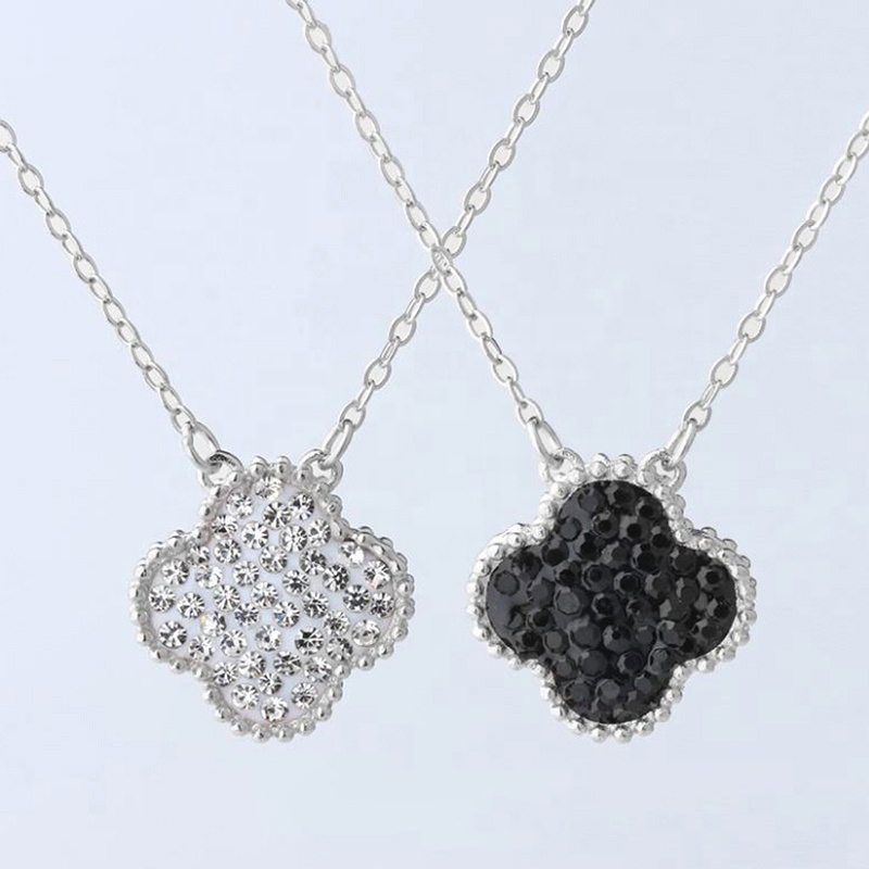 Lucky Double-Sided Zircon Silver Four-Leaf Clover Chain Necklace