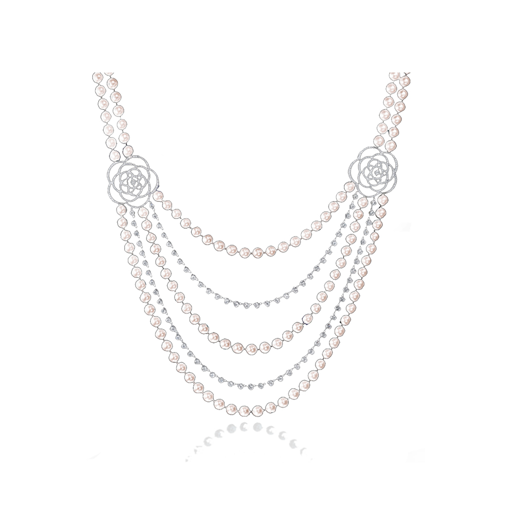 925 silver elegant flower pearl body chain necklace