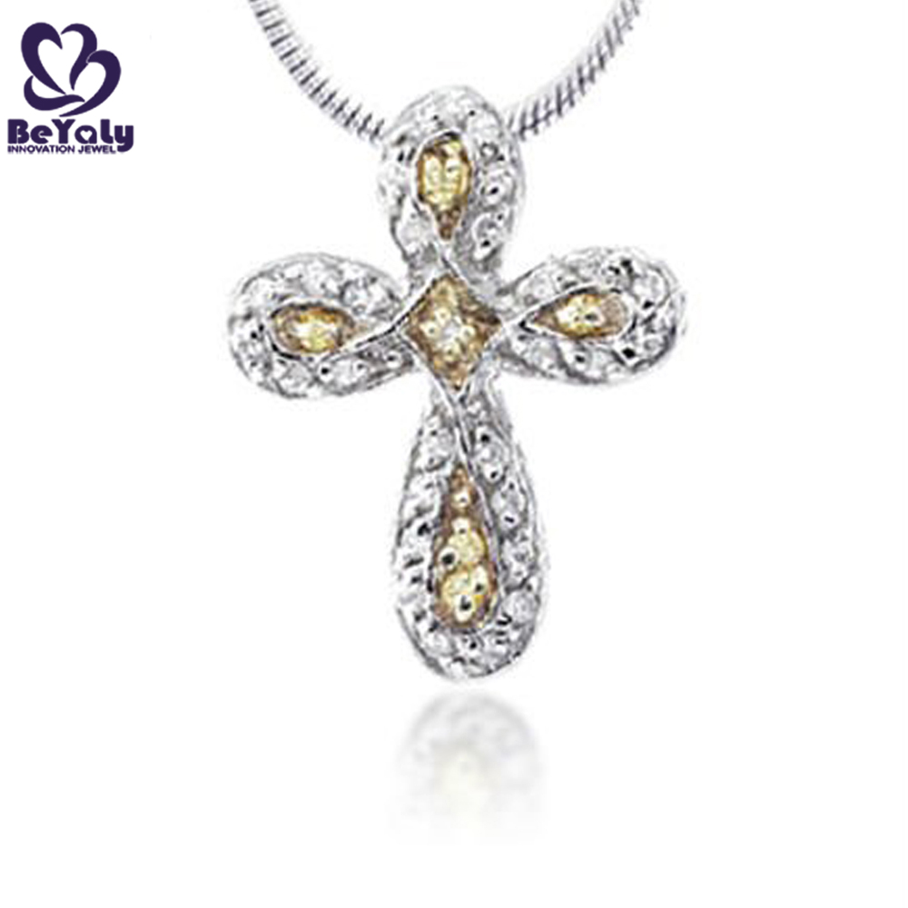 Yellow stone italian design 925 sterling silver cross necklaces