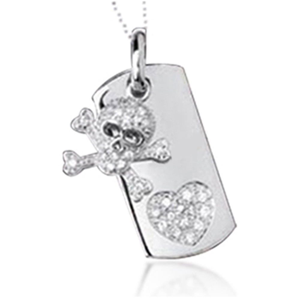 Exquisite skull cz heart sterling silver rhodium plated jewellery