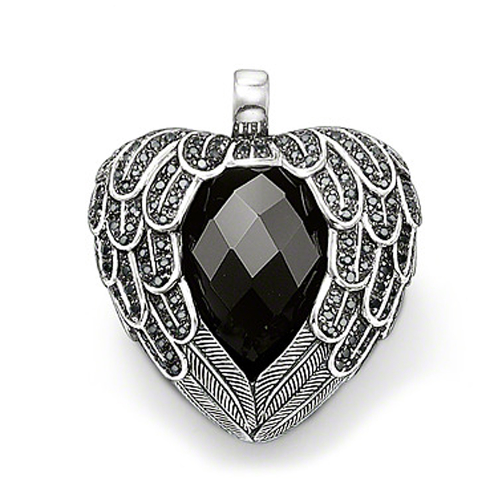 Newest silver wing design black jade heart pendant