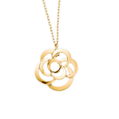 Flower Pendant Necklace Hollow Design Plated 24K Pure Gold Jewelry
