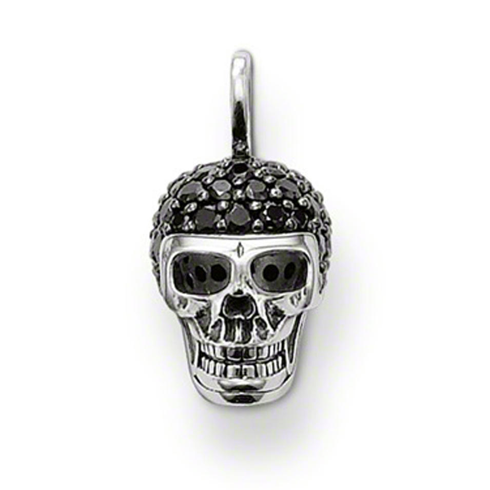 Boutique wholesale shiny cool black pendant skull with cz bead