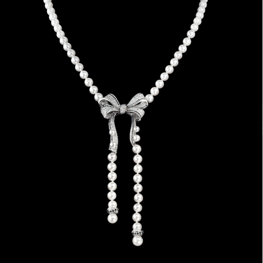 Fashion girls silver cz bowknot necklace pearl