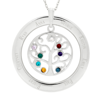 Sterling s925 silver family tree pendant with birthstone