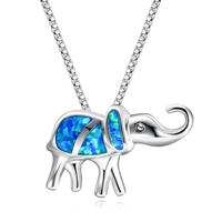 S925 Pure Silver Blue Opal Treasure Elephant Pendant Girl Elephant Necklace