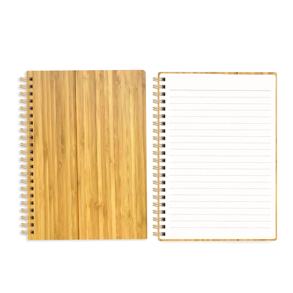 Newest A5 Hardcover Journal Spiral Bounf Bamboo Cover Notebook With Lined Pages