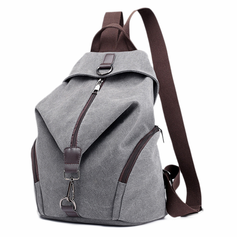 mochilas Canvas Backpack School Bag Casual College Travel Purse Shoulder Bag For Men Women (Grey)