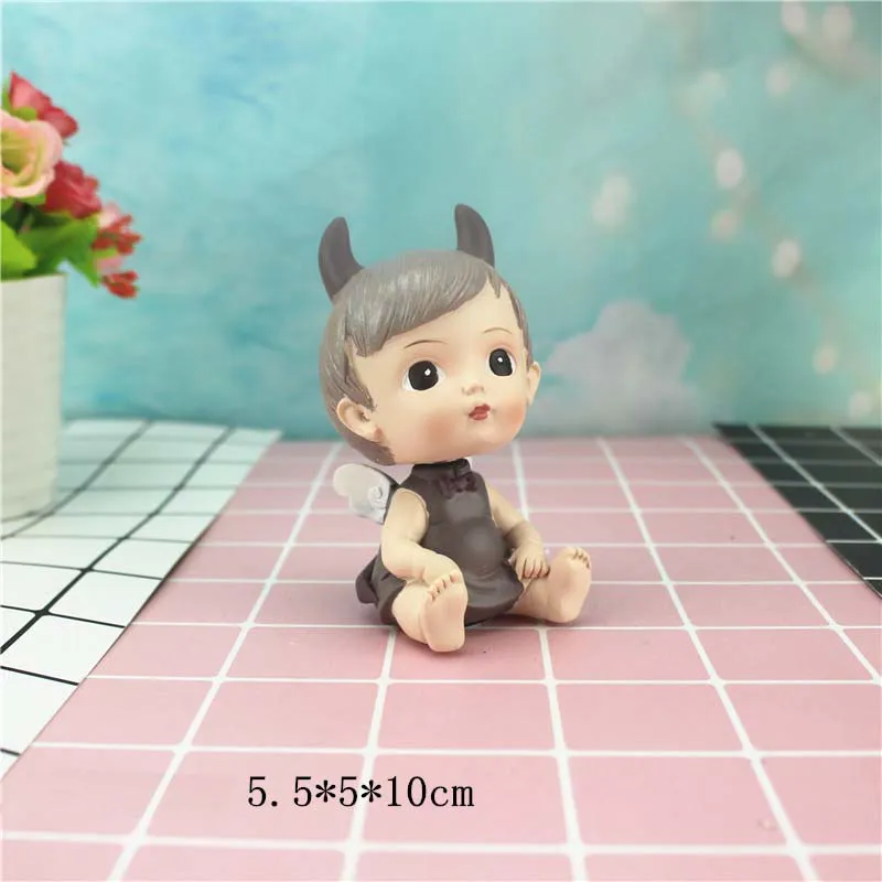 Wholesale Resin Charms Baby Sleeping Figurines Angel Statue Bobble Head Night Light Wind Chime Crystal Ball For Baby Room Decor