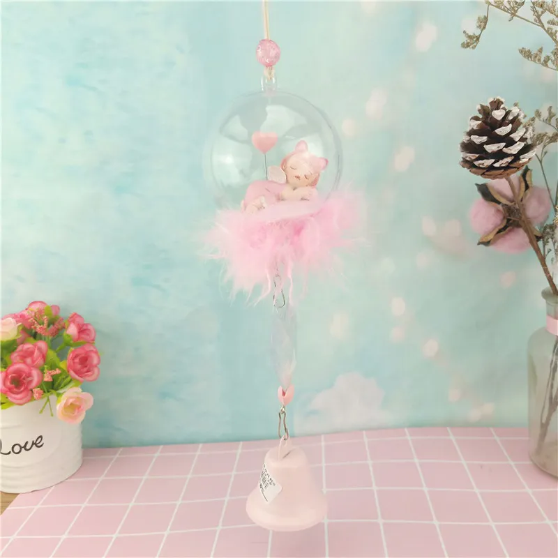 Wholesale OEM Figurine Poly Resin Kawaii Angel Wings Angel Wind Chime Home Decore Statues