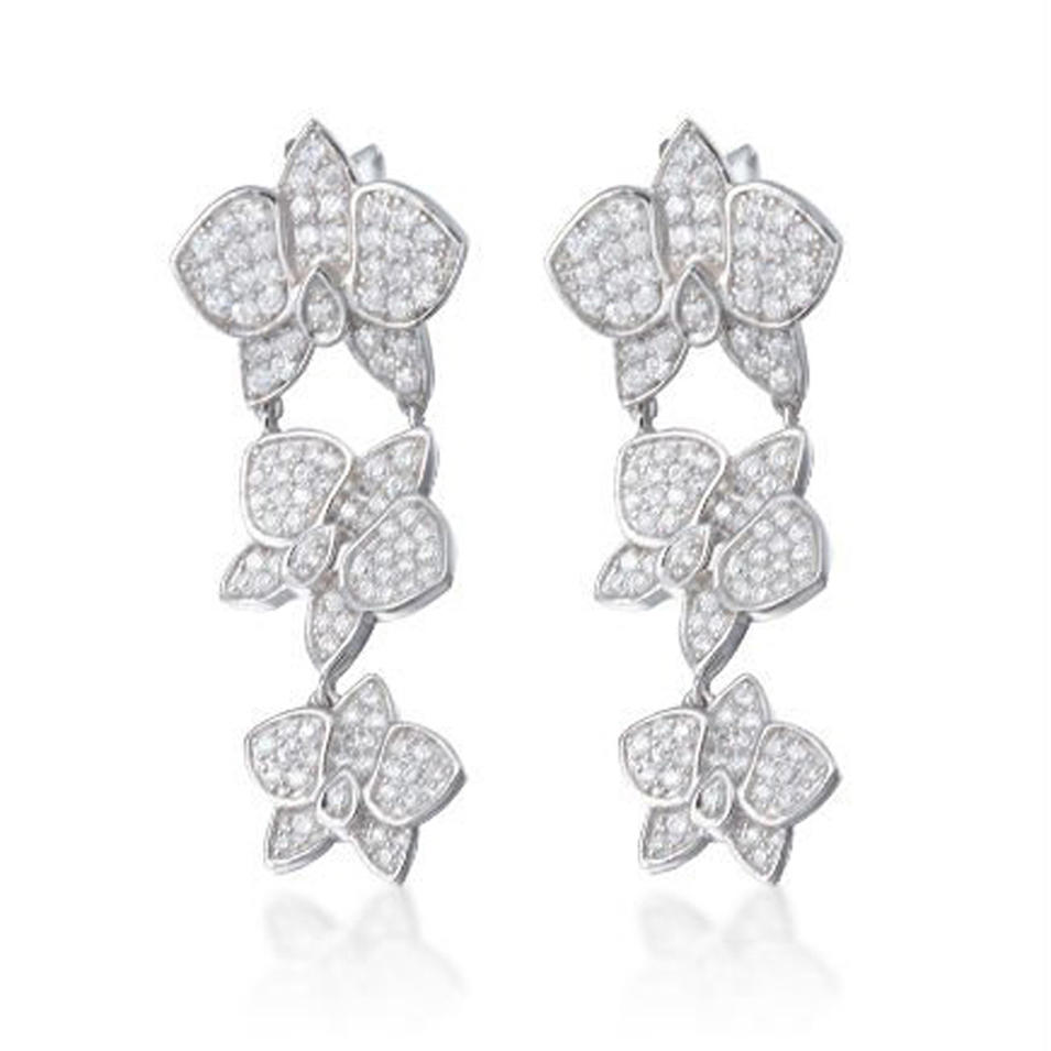 Real silver orchid flower design fancy earrings for party girls