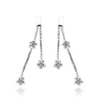 Brilliant lovely silver long hollow dangling star earrings