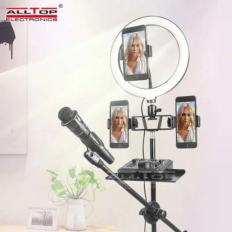 ALLTOP Hot sale dimmable three color ring light with stand selfie led camera light selfie ring light