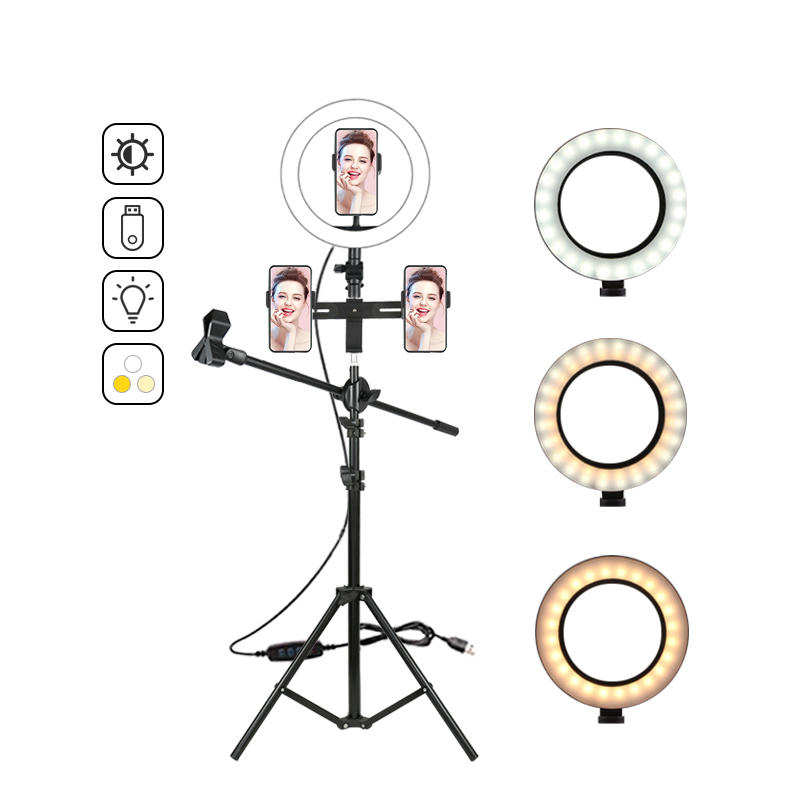 ALLTOP Hot sale dimmable three color ring light with stand selfie led camera light selfie ring light