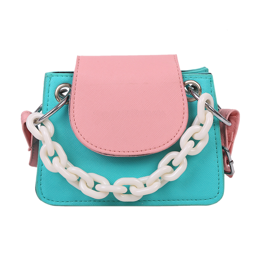 2020 new Youth Ladies Simple Versatile Bag Women Mini Cross body Bag Acrylic Chain Lady Hit Color PU Leather Shoulder Pouch