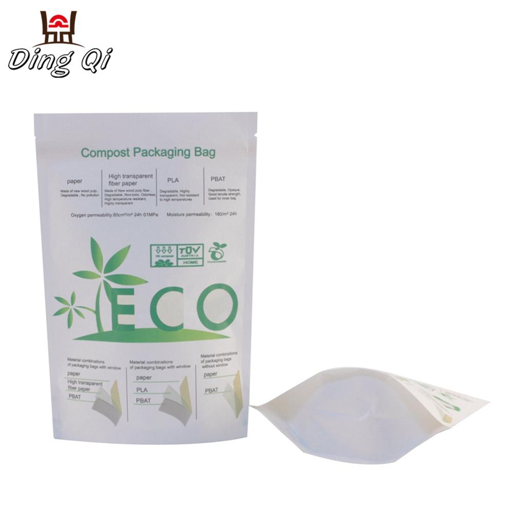 custom printing pla resealable biodegradable flat bag with zipper
