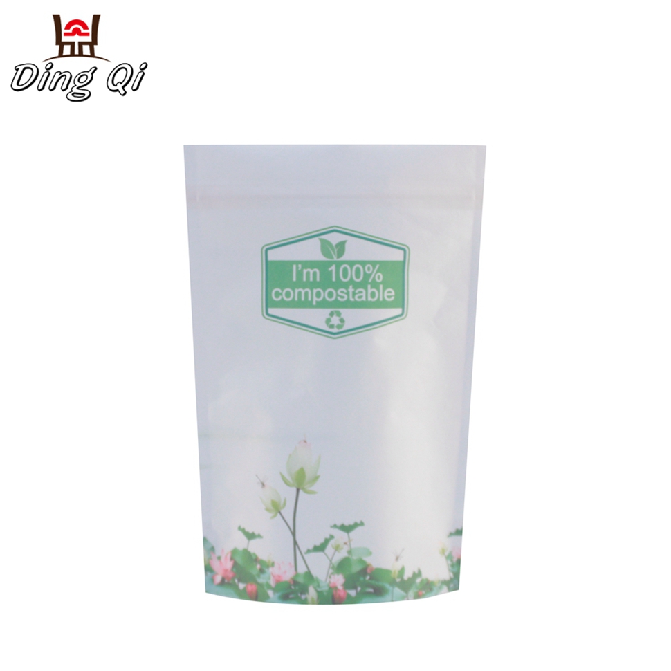Eco friendly white kraft paper zip lock pouch bag biodegradable with clear window
