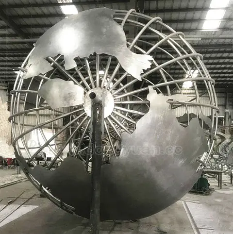 Stainless Steel World Map Globe Decoration , Large Steel Globe Sculpture