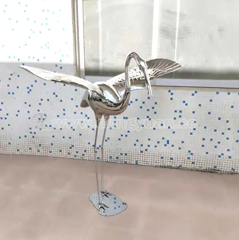 Small Cast Metal Bird, Stainless Steel Flamingo Sculpture for Construction Decoration