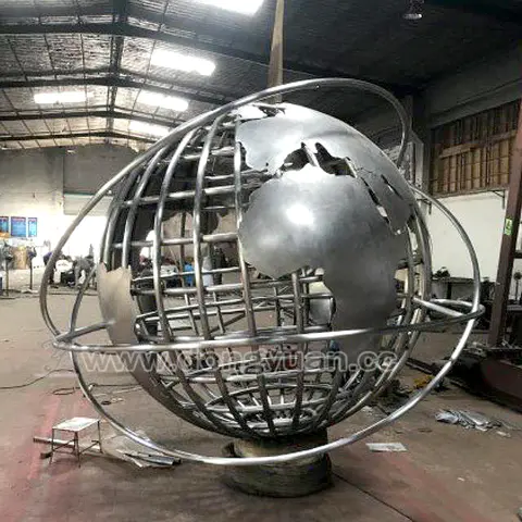 Polished and Carved StainlessSteel World Globe Ball /Large Outdoor Sculpture