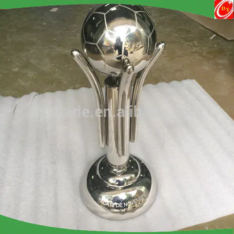 Custom Mirror Polished Gold Stainless Steel Trophy with Football Basketball Top