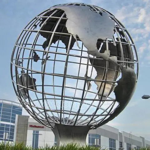 Stainless Steel World Map Globe Decoration , Large Steel Globe Sculpture