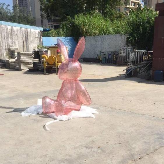Stainless Steel Metal Pink Lovely Animal Rabbit Sculpture For Shop Deco