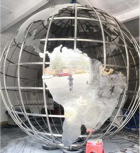 Stainless Steel World Map Globe Decoration , Large Steel Globe Sculpture