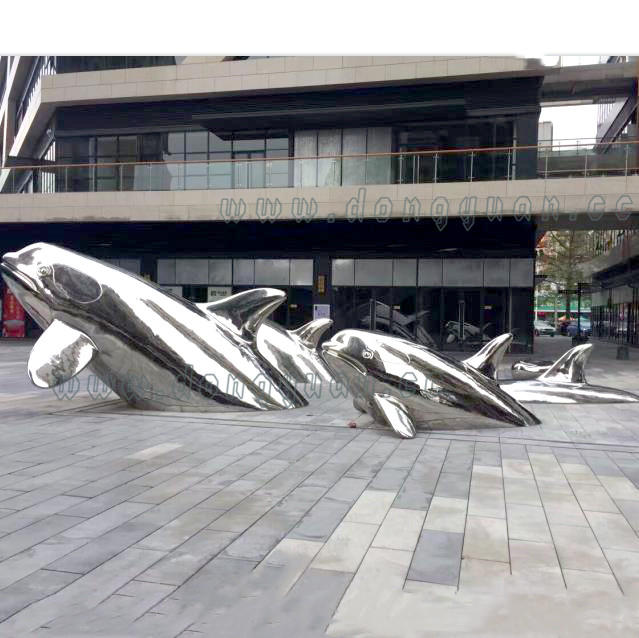 Stainless Steel Dolphin Sculpture , Metal Art for Plaza Outdoor Decoration