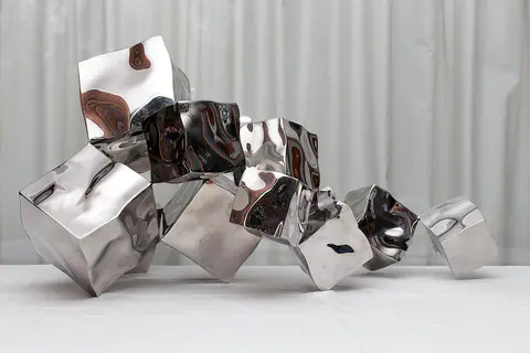 Mirror polished stainless steel Cube BallStatue