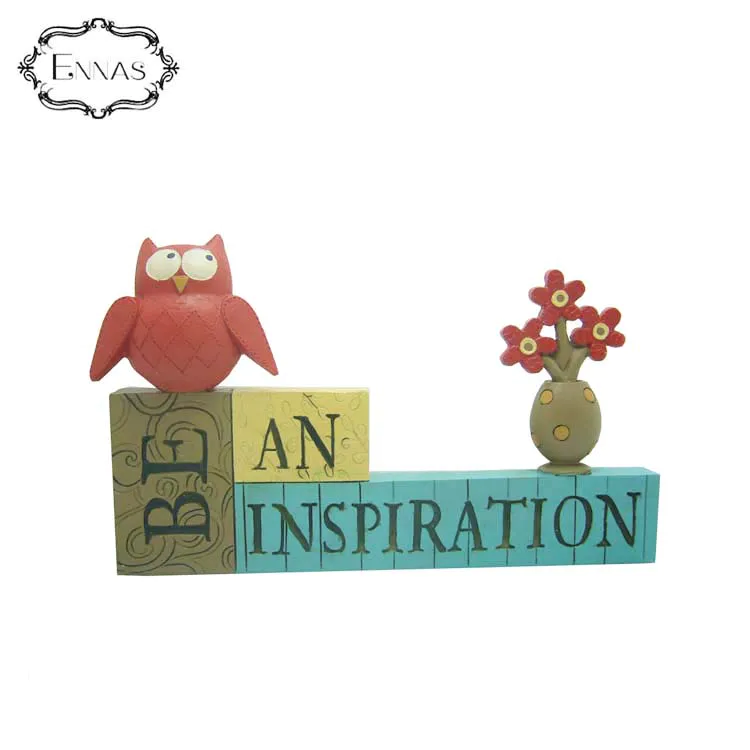 Red Owl on the 'be an Inspiration' Blocks Beautiful Crafts Animal Sculpture Works of Art