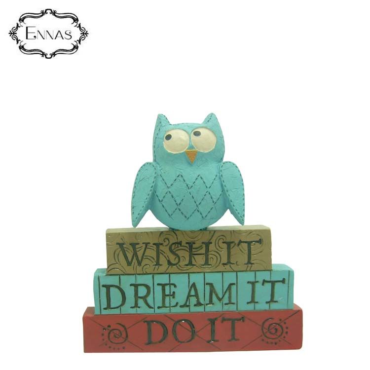 Blue Owl Figure on the 'wish It' Stacked Blocks Holiday Gifts Office Decoration Ornaments