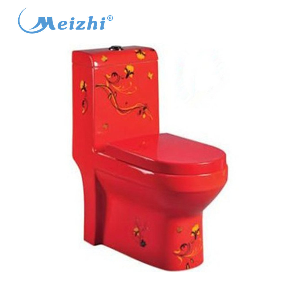 Flower design washdown red toilet bowl