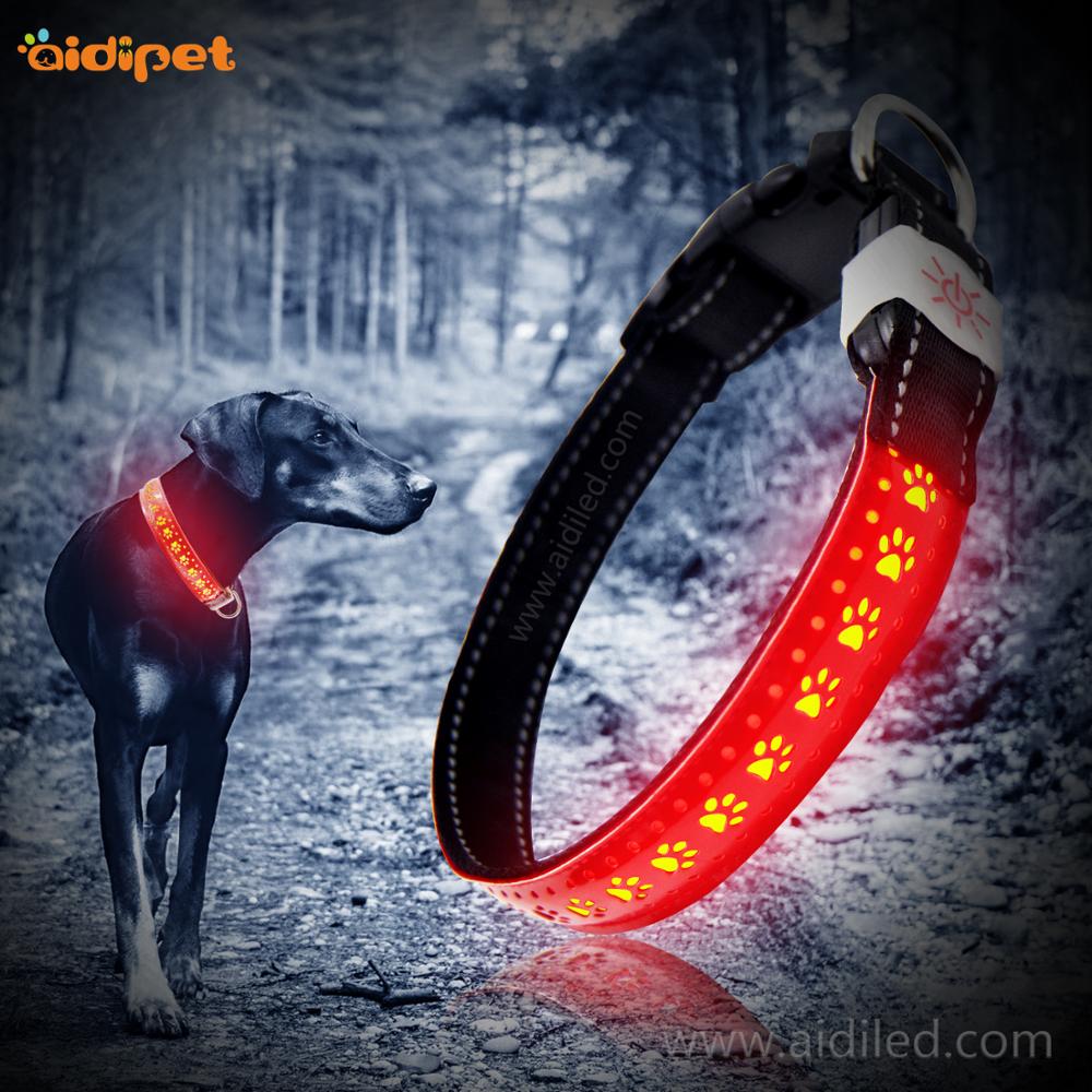Night Glowing Safety Light Adjustable Buckle Leather Led Dog Collar