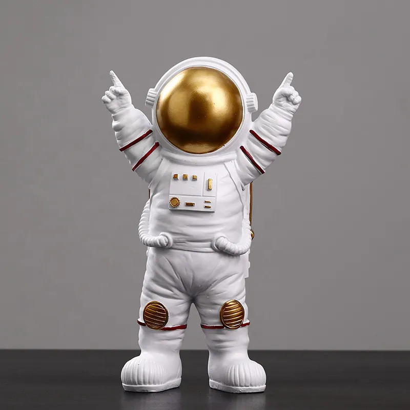 Resin 25 cm Tall Standing Astronaut With Victory Pose Figurine Victorious Cosmonaut Statue Home Decor Gift For Man & Boyfriend