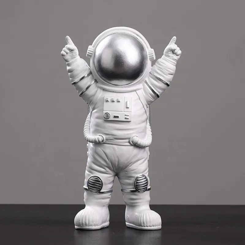 Resin 25 cm Tall Standing Astronaut With Victory Pose Figurine Victorious Cosmonaut Statue Home Decor Gift For Man & Boyfriend