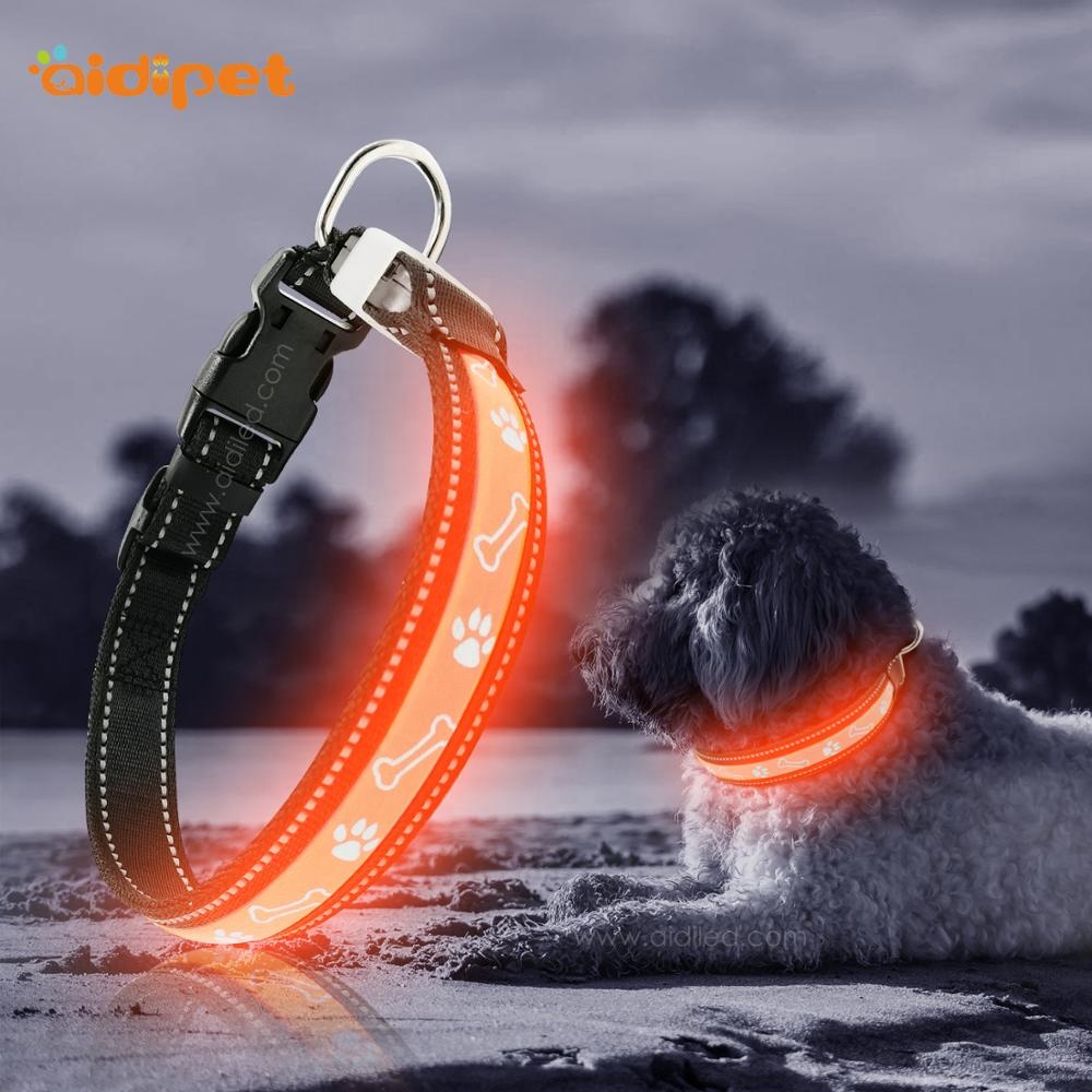 Dog Bone Pattern Led Cat& Dog Collar Pet Supplies Led Dog Collar Leash Sets with USB Charging Battery