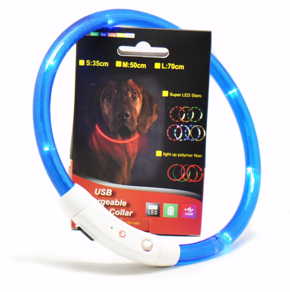 New Hot Sale Pet Accessory USB Rechargeable Led Light Up Dog Collar with Optical Fiber