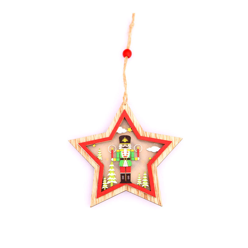 Wholesale Wood Decorated led flashing Handing Christmas Tree Ornament glow in the dark