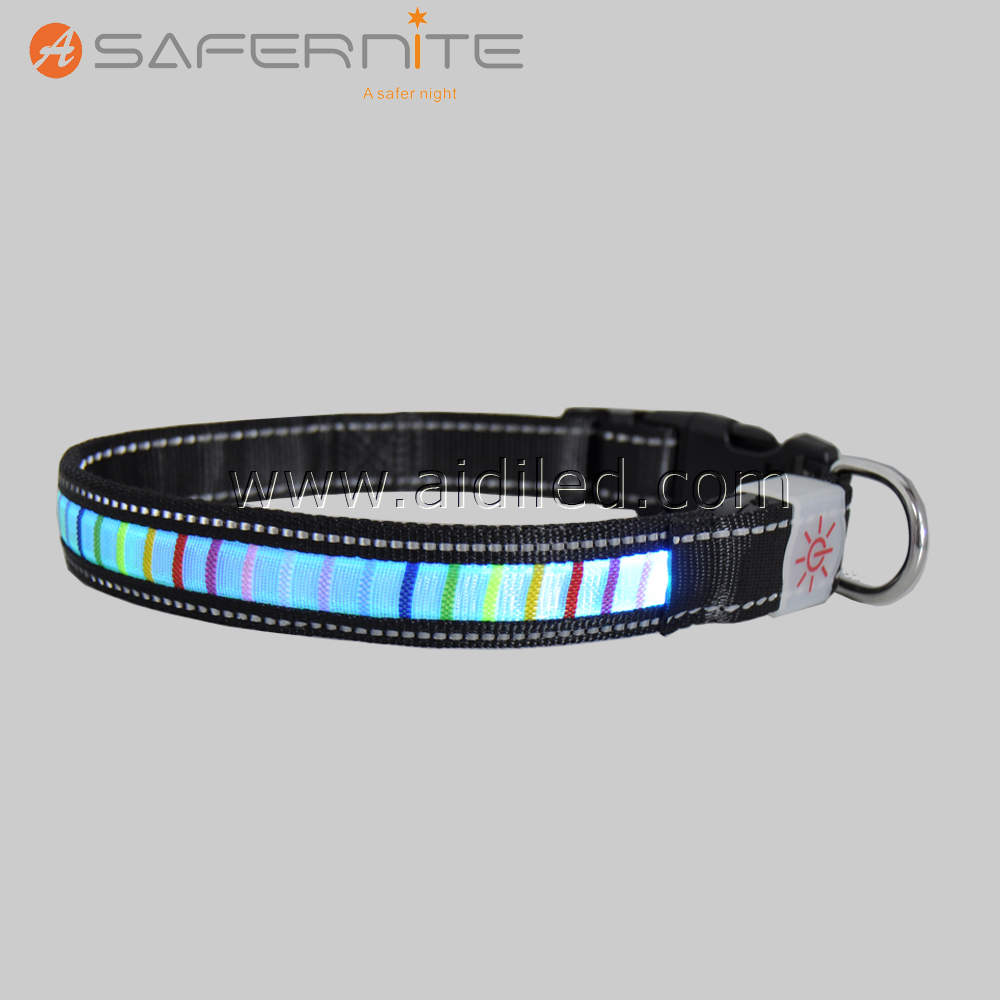 LED Light Flashing Night Nylon Adjustable Safety Collar for Pet Dog