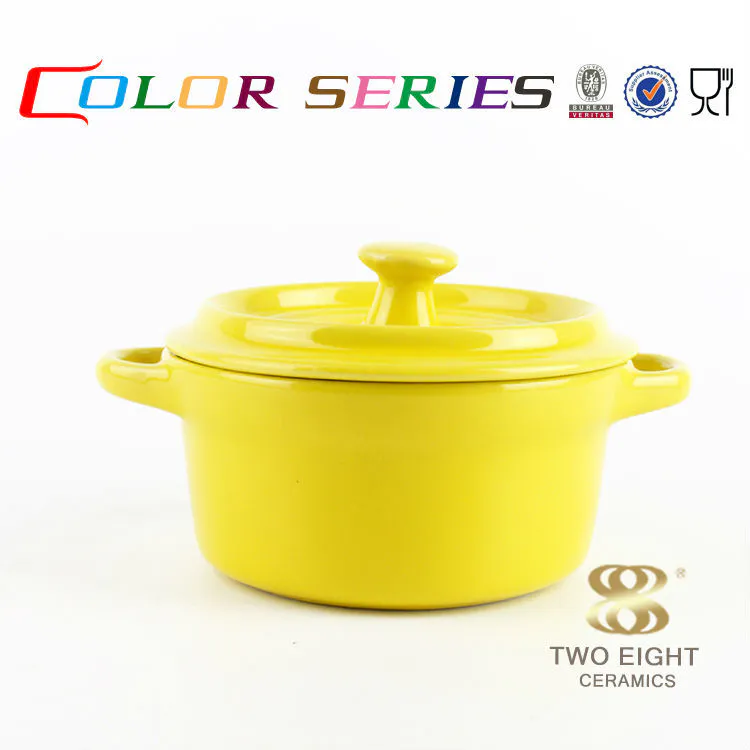 Cookware stew round yellow ceramic stone-coated fry pan