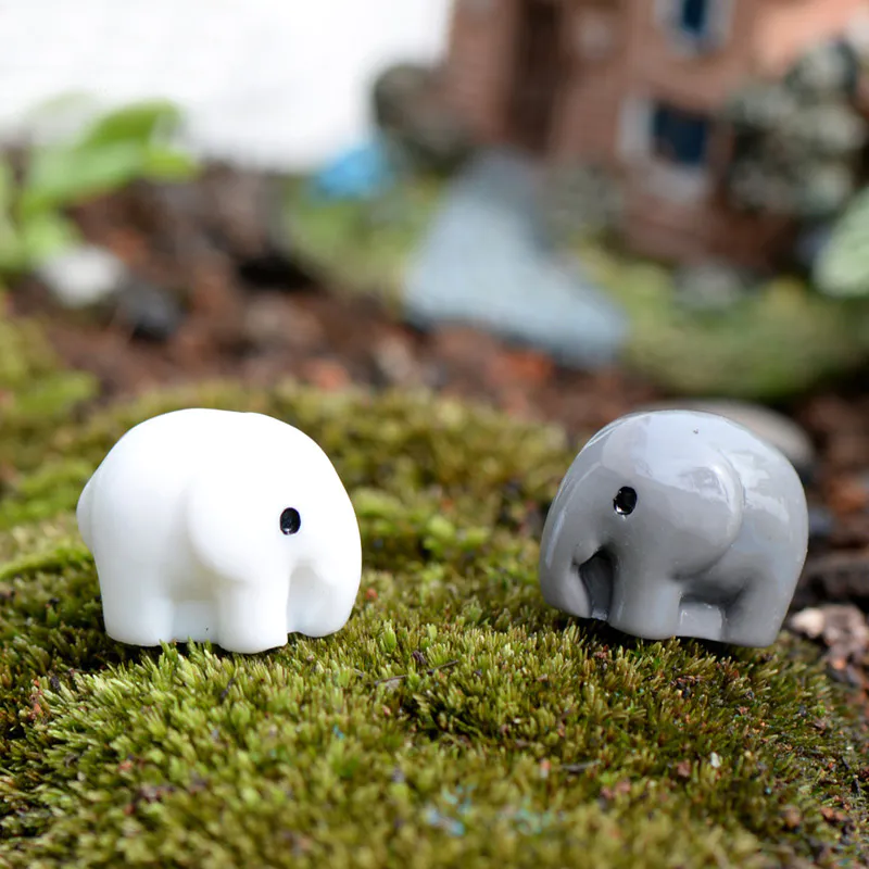 Fairy Garden Accessories Miniatures Animal Elephant Figurines Resin Grey and White