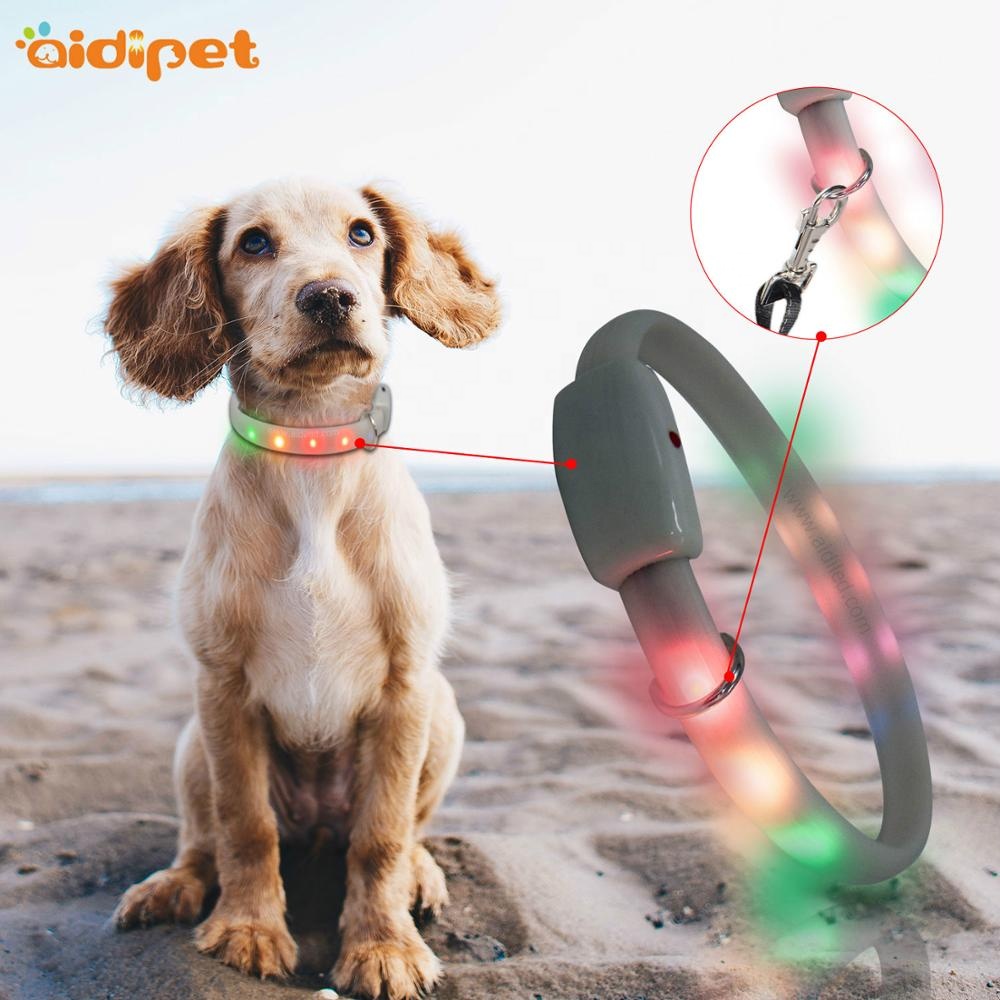 RGB LED Silicone DOG COLLAR D-RING USB rechargeable battery